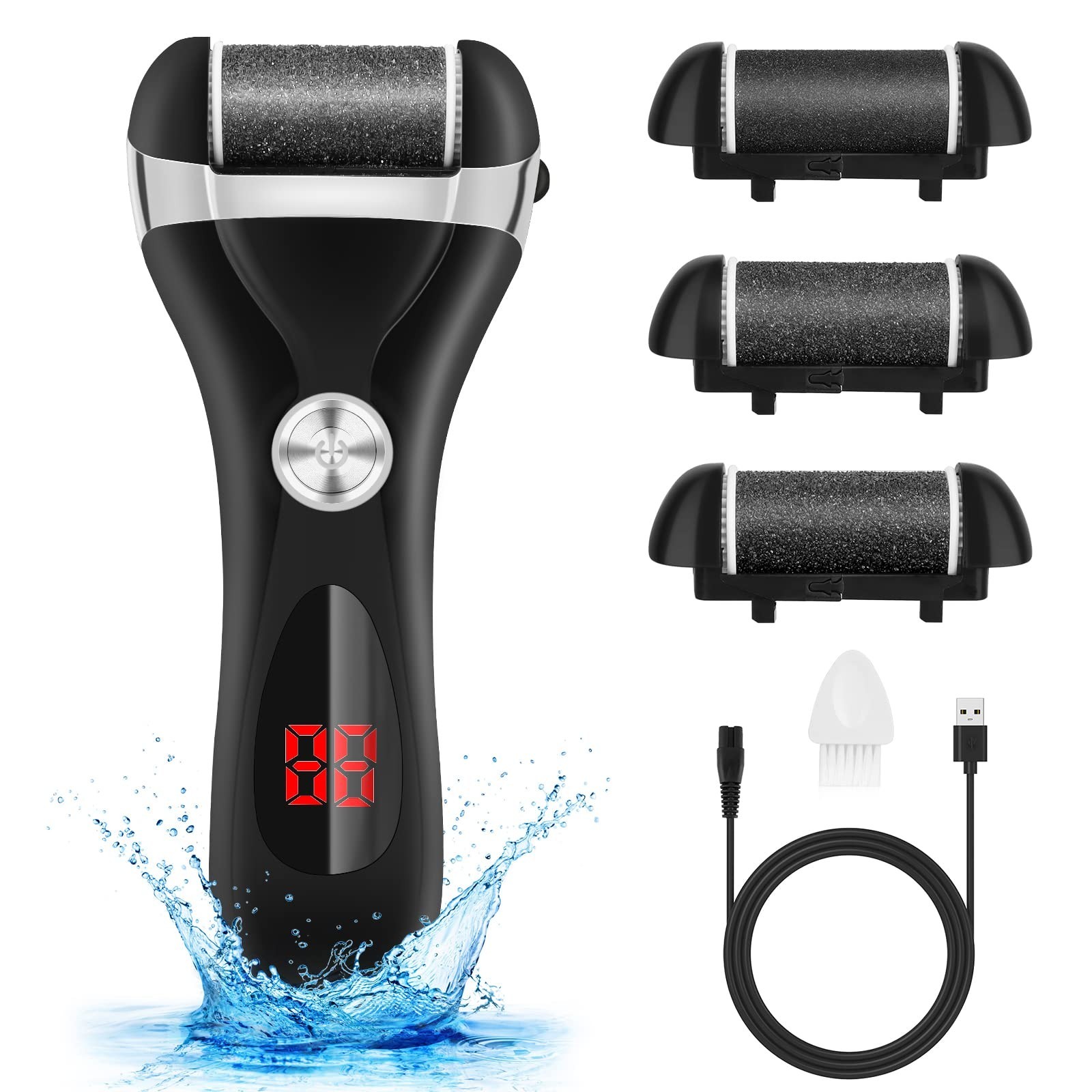 Rechargeable Electric Foot Callus Remover Kit – 3 Rollers, 2 Speeds, Battery Dis