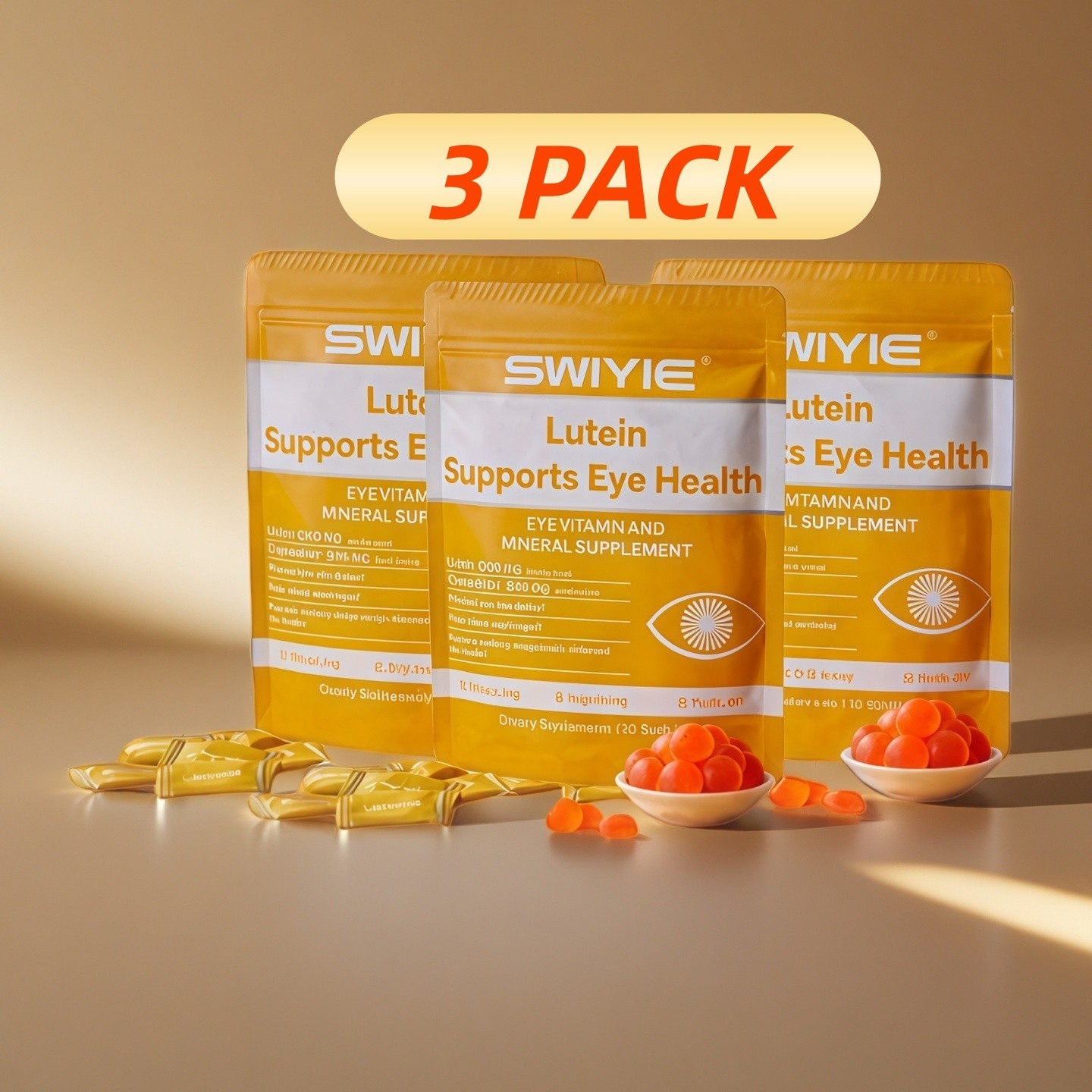 3PCS Swiyie Lutein Gummies – Eye Vitamin and Mineral Supplement with 20mg Lutein