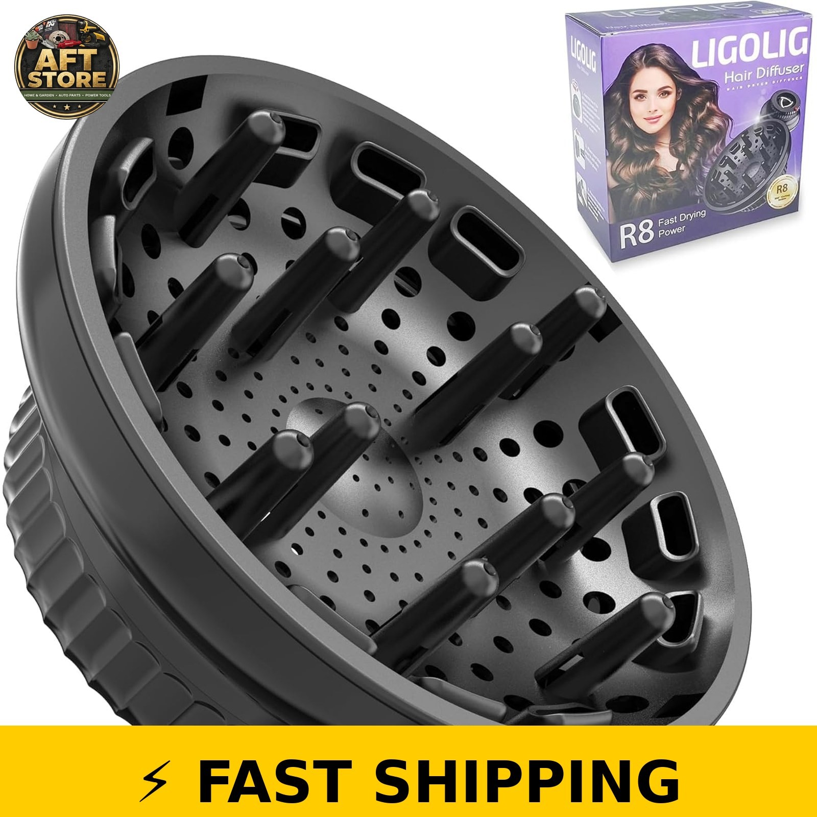 LIGOLIG Universal Hair Diffuser for 1.4-2.4 in Dryers – Black